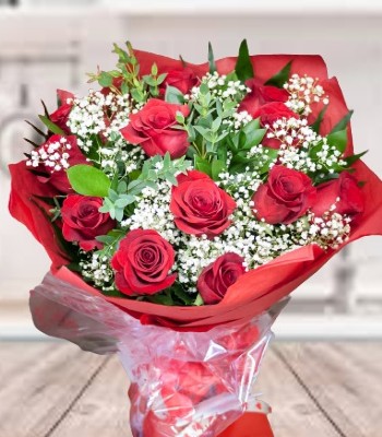 Flowers For Her - Dozen Red Roses Hand-Tied